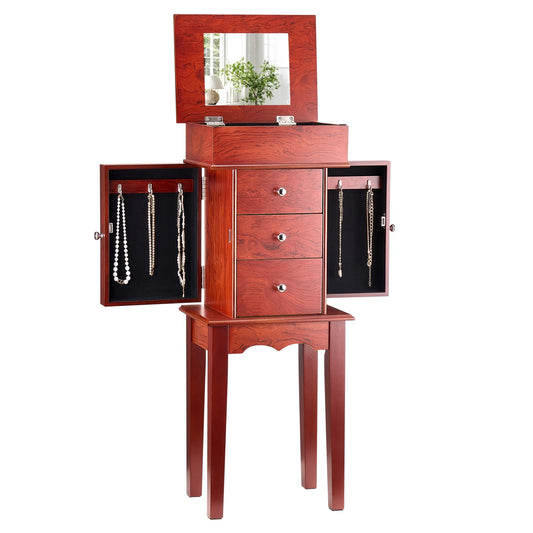 Jewelry Cabinet Armoire Standing Jewelry Storage Chest with 3 Drawers & Mirror - view 1