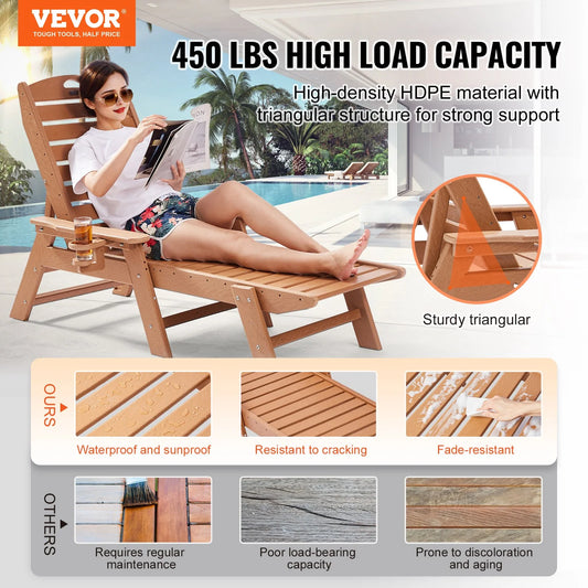 Outdoor Chaise Lounge Chair 6 Position Adjustable Reclining Bench Lounger Brown - view 1