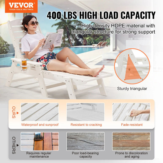 Outdoor Chaise Lounge Chair 6 Position Adjustable Reclining Bench Lounger White - view 1