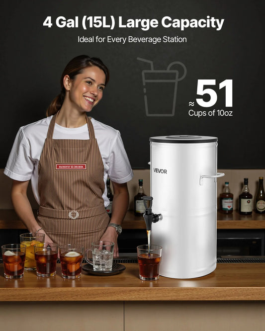 Ice Tea Dispenser 4 Gal/15L for Iced Tea Juice Coffee 304 Stainless Steel - view 1