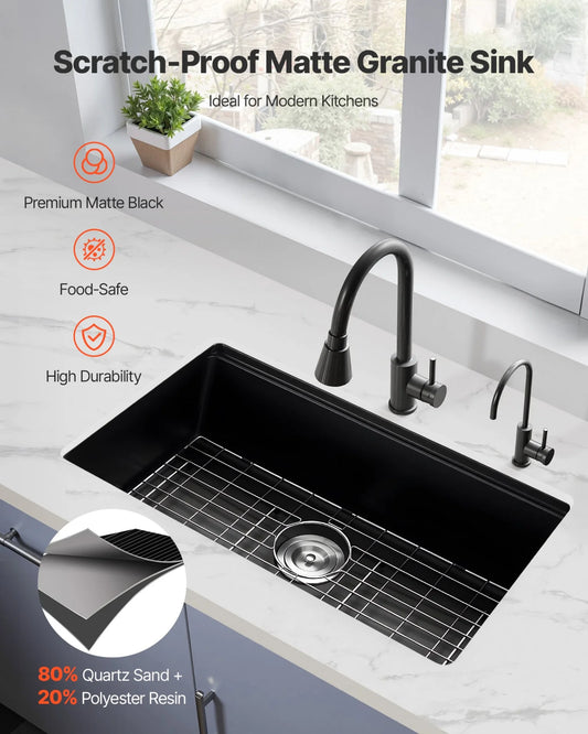 30 inch Granite Kitchen Sink Undermount Single Bowl Drop-In Basin for RV Bar - view 1