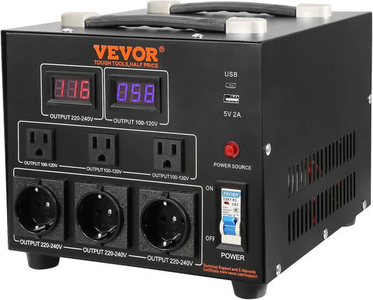 VEVOR Voltage Converter Transformer, 3000W, Heavy Duty Step Up/Down Transformer, Convert from 110 Volt to 220 Volt and  from 220 Volt to 110 Volt, with US Outlet EU Outlet 5V USB Port, CE Certified
