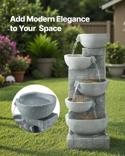 Outdoor Water Fountain 5-Tier Bowl-Shaped Cascading 31.5 in Fountains - view 1