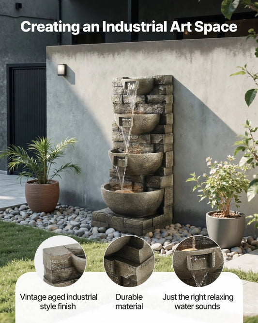 Outdoor Water Fountain 4-Tier Yard Fountain 35.63 in Block Stack Style - view 1