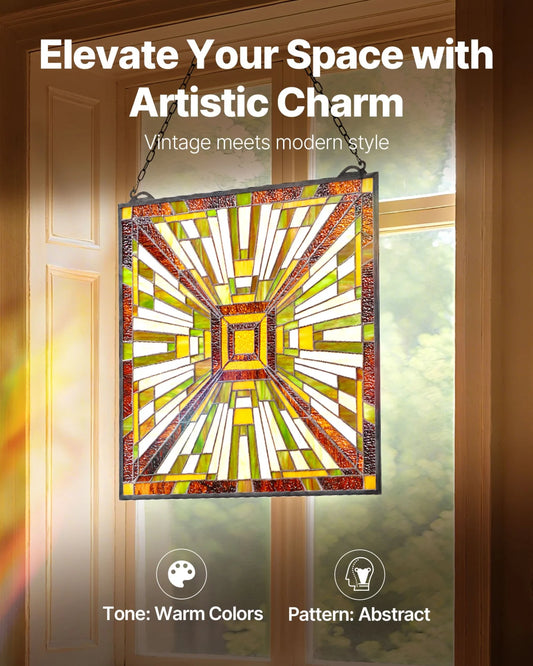Stained Glass Tiffany Style Hanging Window Panel with Chain 20 x 21 Inches - view 1