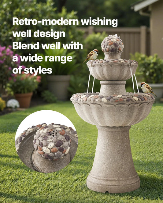 Outdoor Water Fountain 2-Tier Rock Base Style 36.5 in Height Fountains - view 1