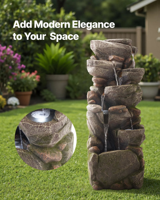 Outdoor Water Fountain 7-Tier Rock-Shaped Cascading 38.98 in Fountains - view 1