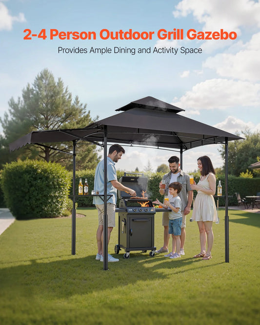 8'x5' Reinforced BBQ Grill Gazebo Canopy with Shelf & Awning Double-Tiered Top - view 1