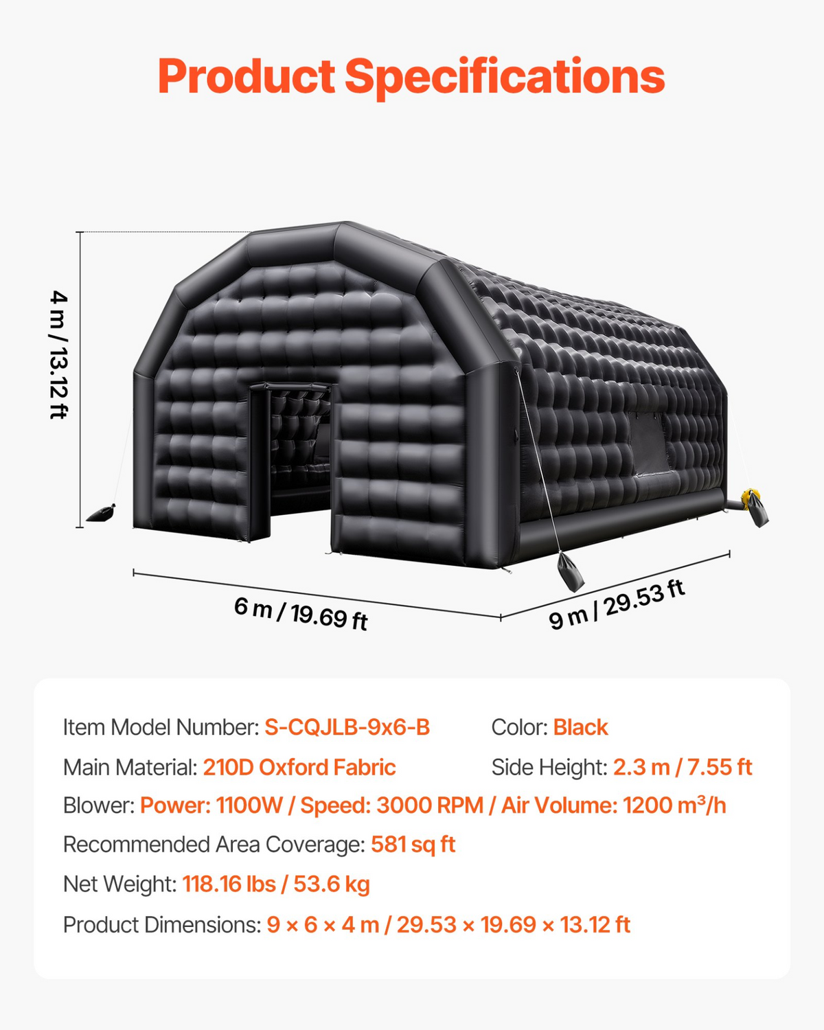 VEVOR Inflatable Nightclub 29.5 x 19.7 x 13.1 ft Inflatable Party Tent with 1100W Blower & Sandbag - view 6
