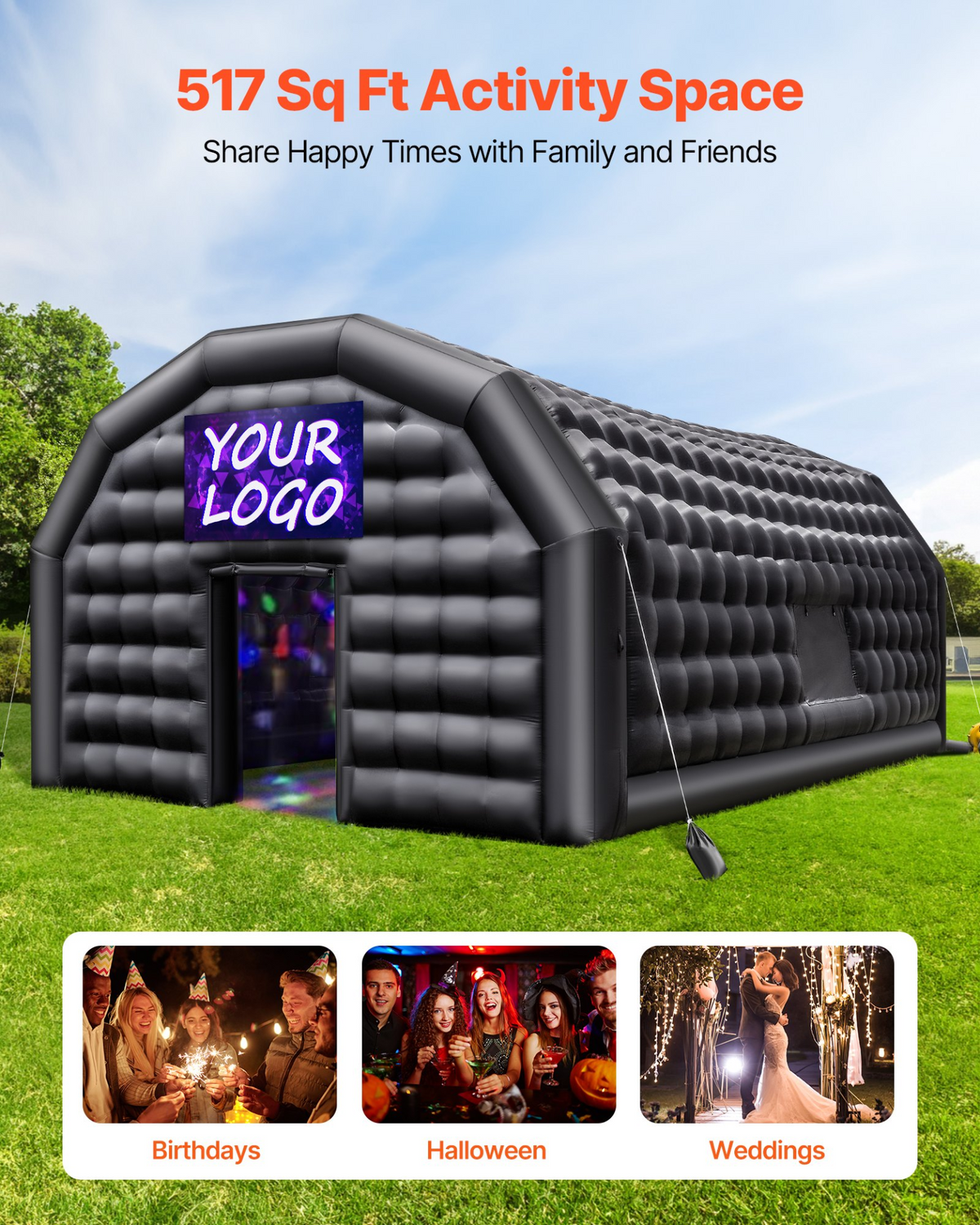 VEVOR Inflatable Nightclub 26.2 x 19.7 x 13.1 ft Inflatable Party Tent with 1100W Blower & Sandbag