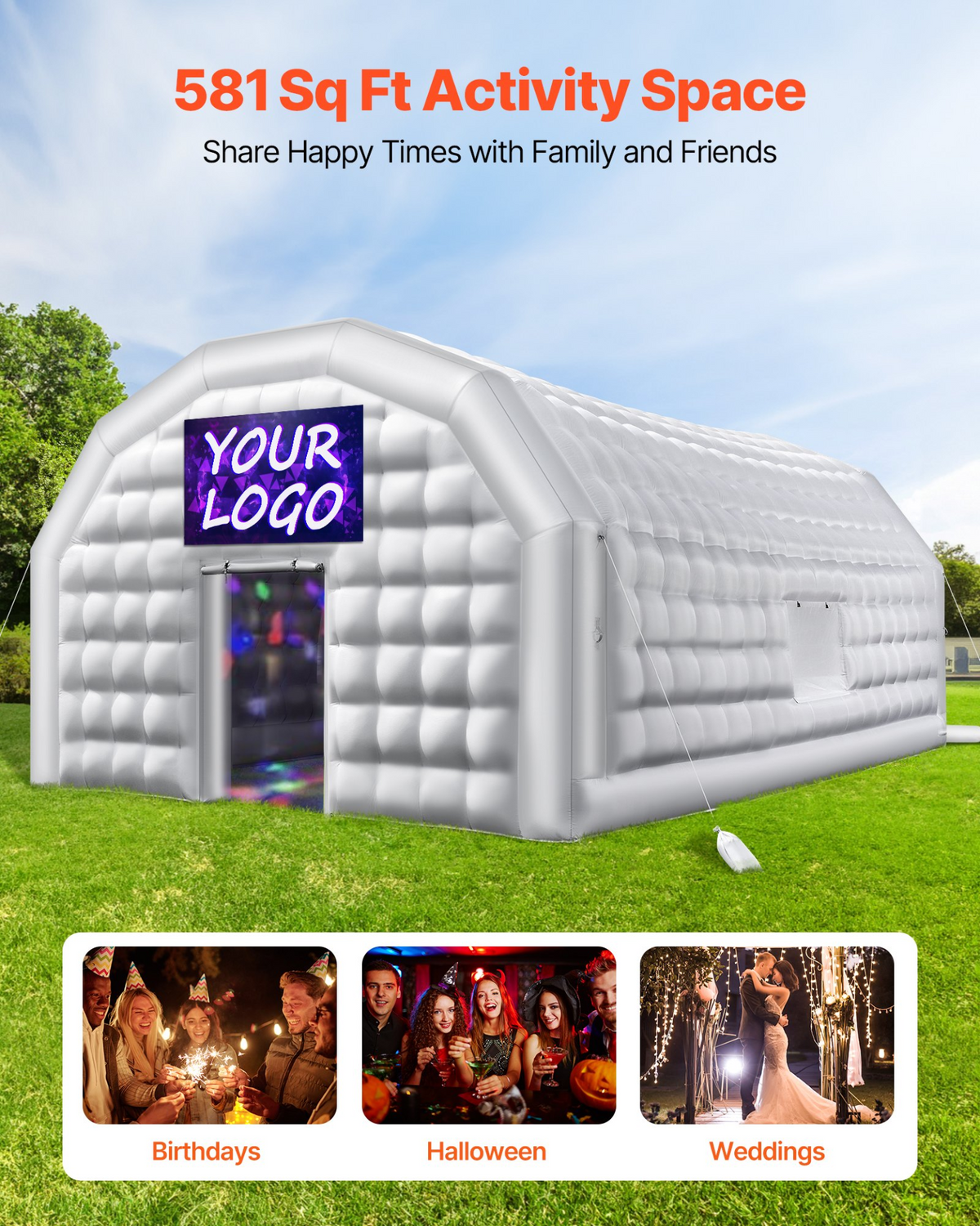 VEVOR Inflatable Nightclub 29.5 x 19.7 x 13.1 ft Inflatable Party Tent with 1100W Blower & Sandbag
