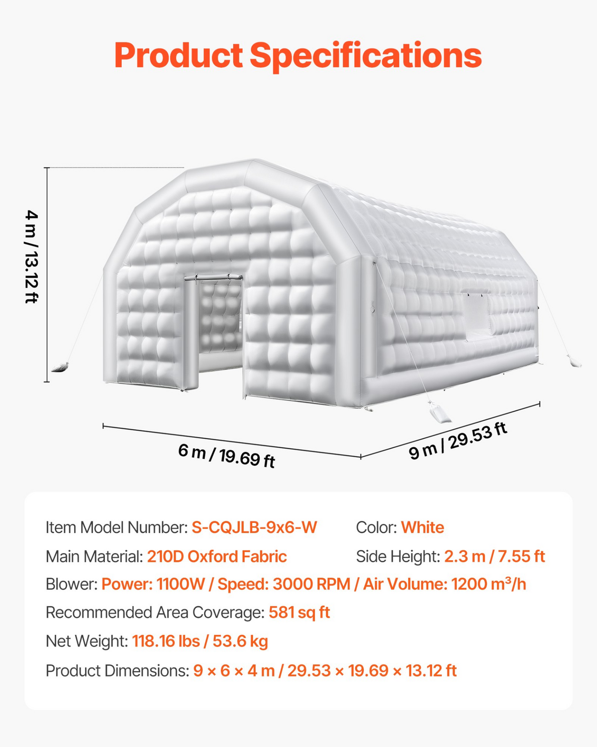 VEVOR Inflatable Nightclub 29.5 x 19.7 x 13.1 ft Inflatable Party Tent with 1100W Blower & Sandbag - view 6