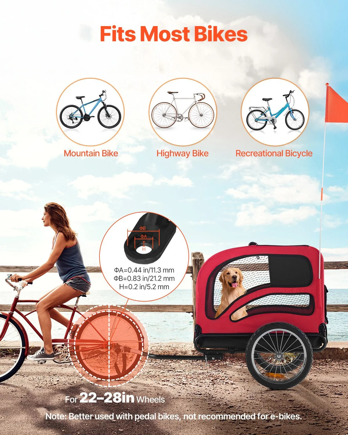 VEVOR Dog Bike Trailer Supports up to 100 lbs