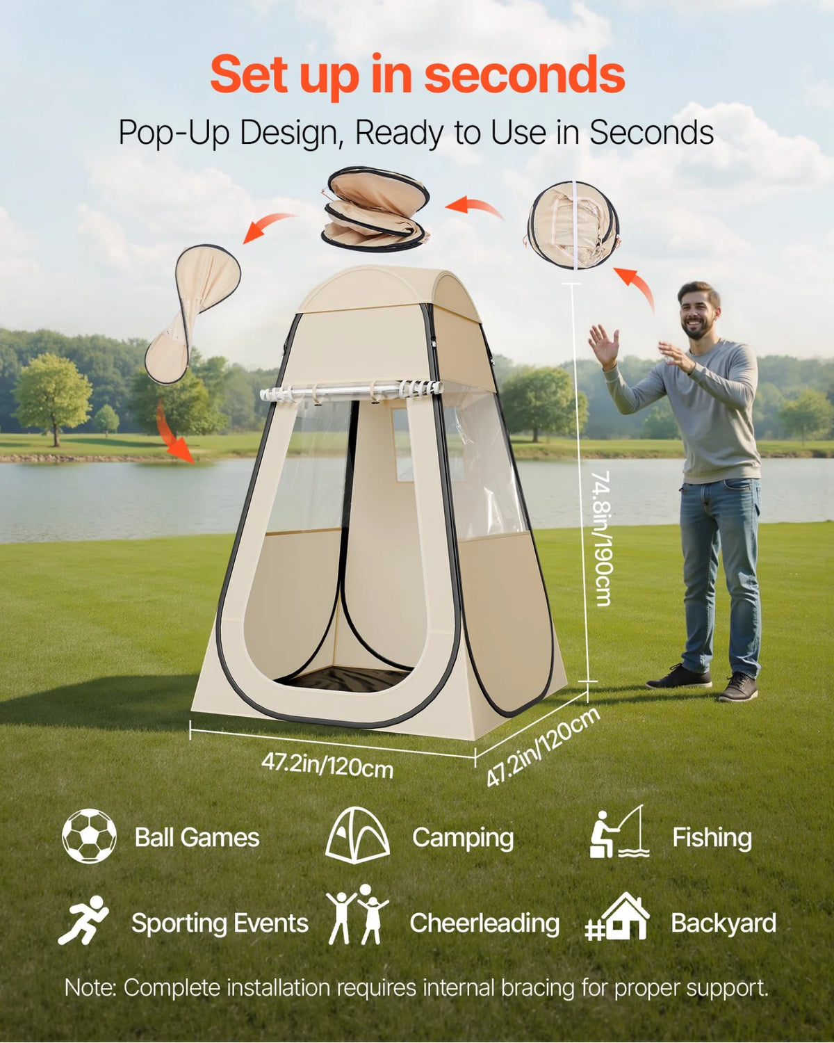 VEVOR Pop up Sports Tent 47x47 in Outdoor Clear Bubble Tent Weather Proof Pod - view 2