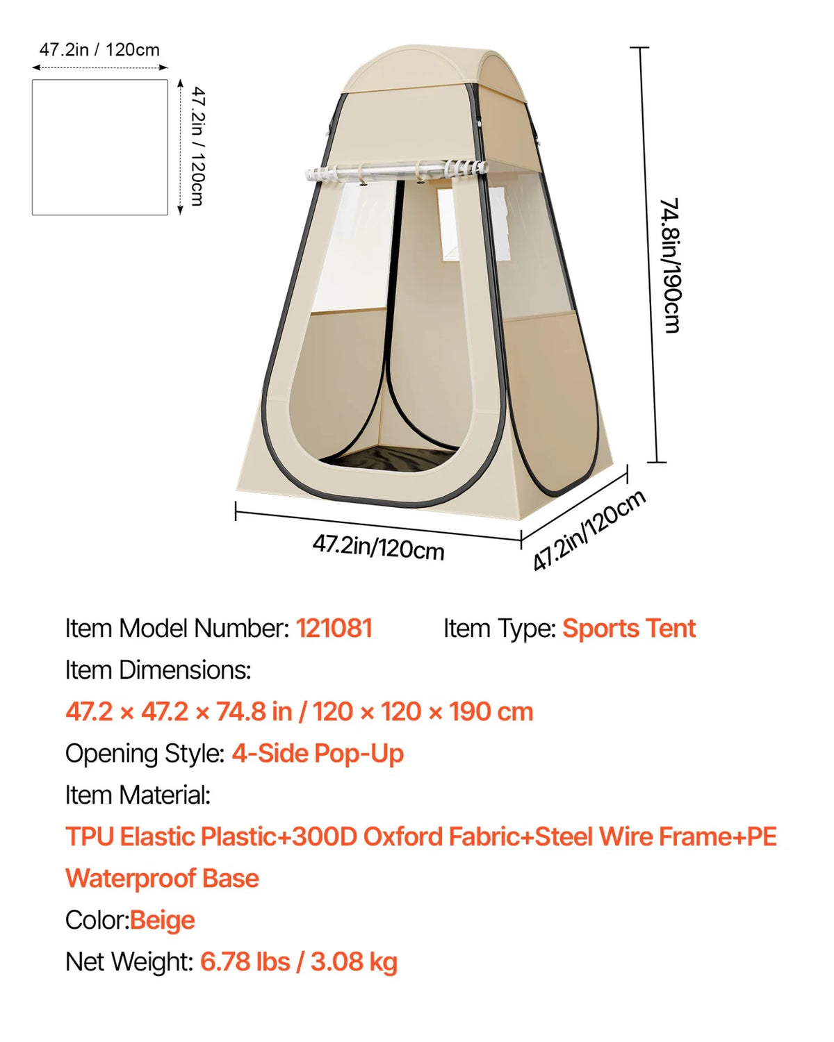 VEVOR Pop up Sports Tent 47x47 in Outdoor Clear Bubble Tent Weather Proof Pod - view 7