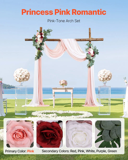 Artificial Wedding Arch Flowers Kit Pink With 2 Pcs Flowers 2 Pcs Drapes - view 1