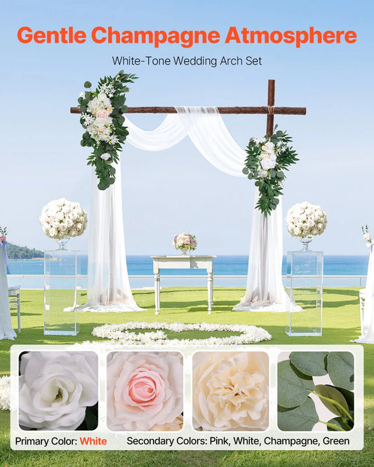 Artificial Wedding Arch Flowers Kit White With 2 Pcs Flowers 2 Pcs Drapes - view 1
