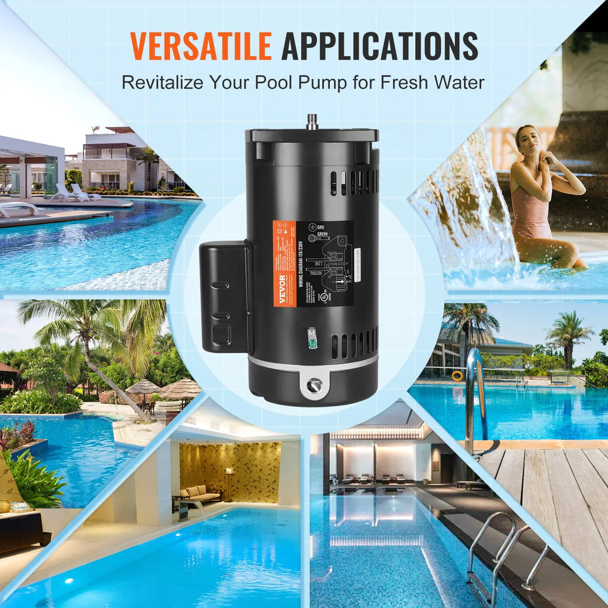 VEVOR 1.5 HP Pool Pump Motor, 56Y Frame, 115V((12.8 Amps))/230V(6.4 Amps) 3450 RPM, 60Hz, 1.1 - view 5