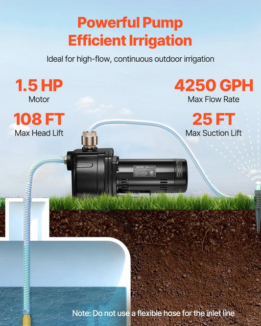 VEVOR 1.5 HP Shallow Well Jet Pump, AC 115/230 Volt, 4250 GPH Dual Voltage Cast Iron Well Jet Pump, - view 1