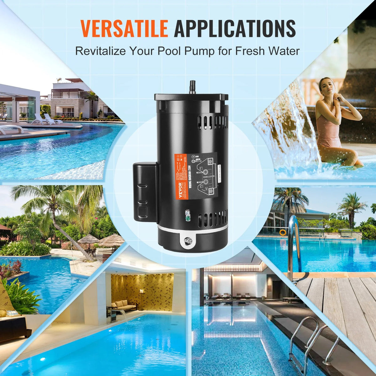 VEVOR 2 HP Pool Pump Motor, 56Y Frame, 230V (7.8 Amps) 3450 RPM, 60Hz, 1.3 Service Factor, - view 13