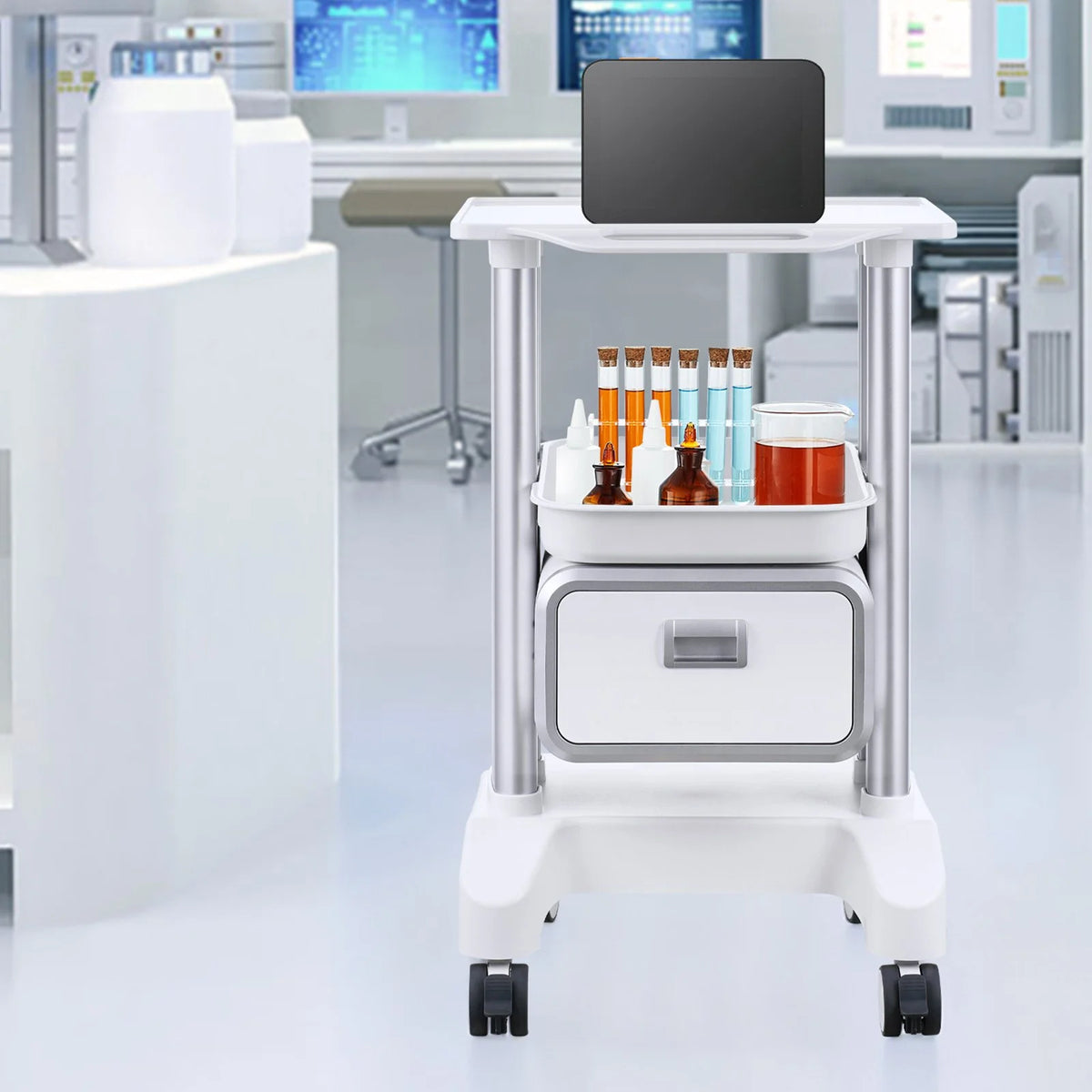 VEVOR 2 Tiers Lab Carts, Lab Utility Cart with 1 Drawer & 1 Top Tray, Mobile Medical Cart with ABS - view 7