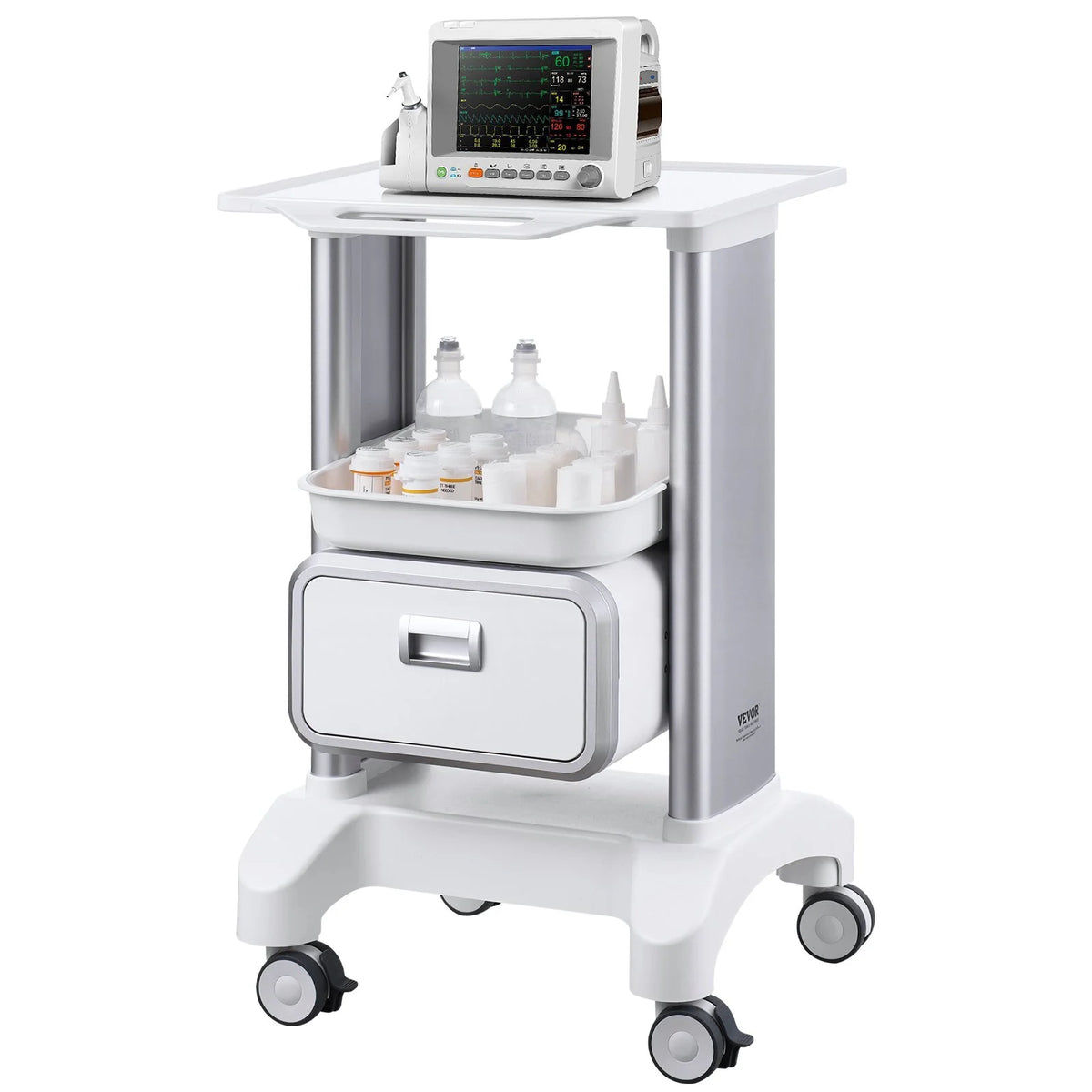 VEVOR 2 Tiers Lab Carts, Lab Utility Cart with 1 Drawer & 1 Top Tray, Mobile Medical Cart with ABS - view 9