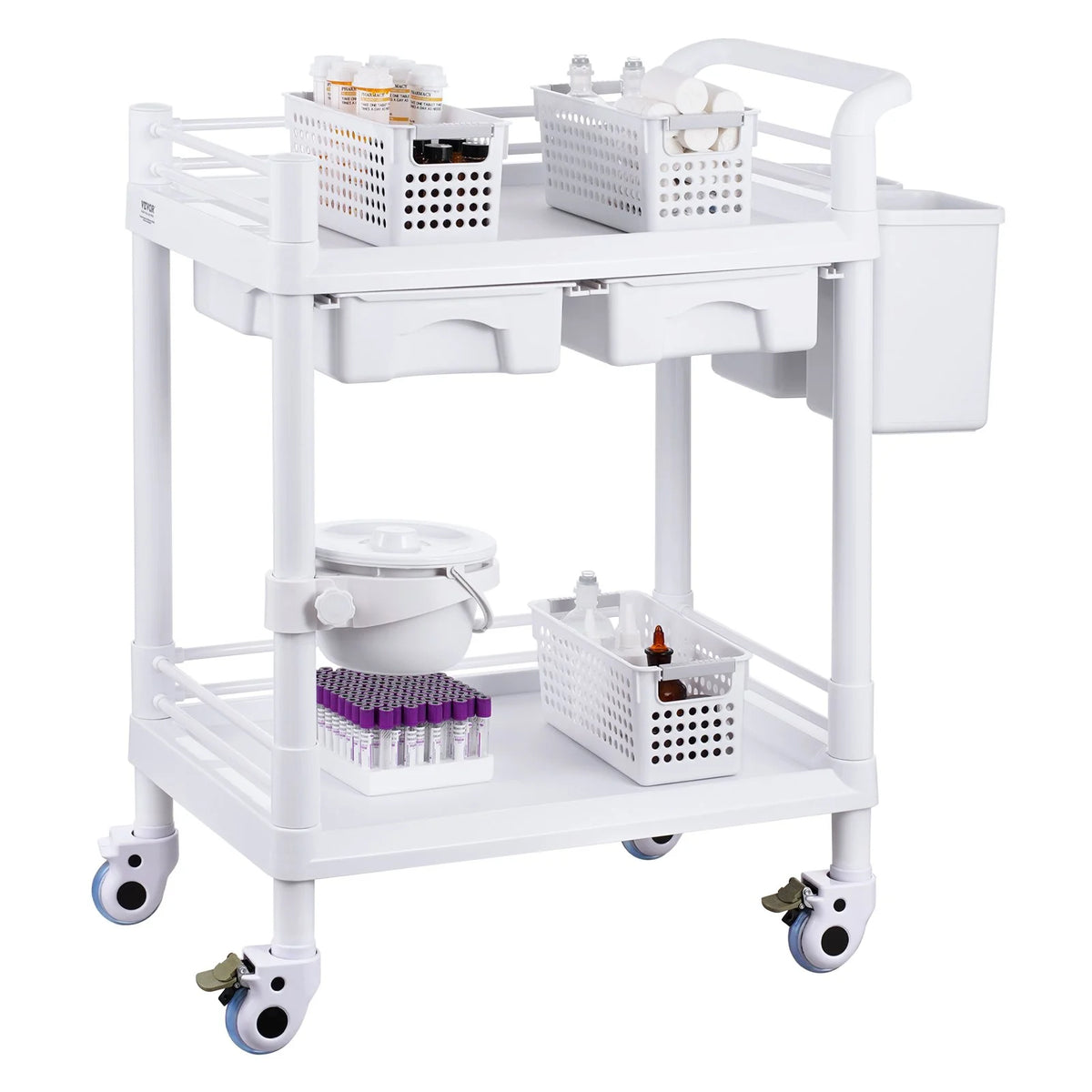 VEVOR 2 Tiers Lab Carts, Lab Utility Cart with 2 Trays, 2 Drawers & 4 Silent Wheels, Mobile Medical - view 9