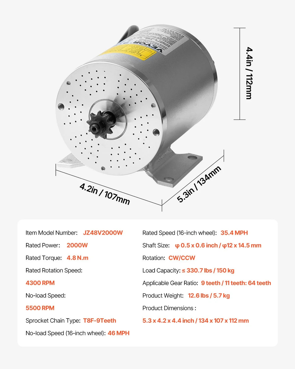 VEVOR 2000W Electric Brushless DC Motor Kit - 48V 4300rpm Motor with Upgraded Speed Controller and - view 6