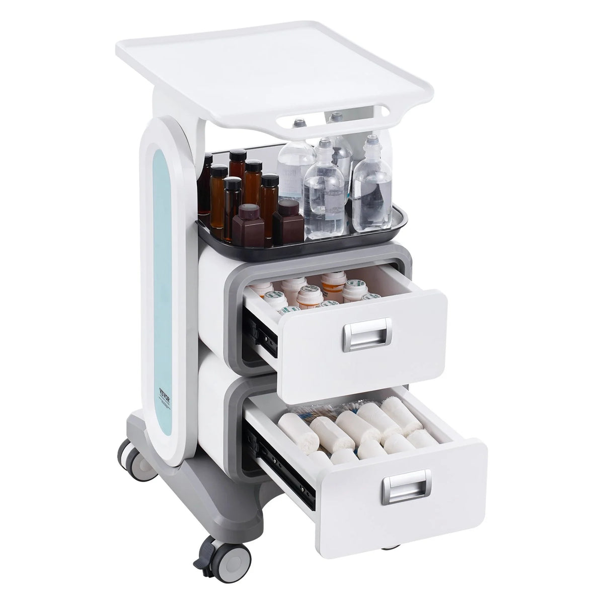 VEVOR 3 Tiers Lab Carts, Lab Utility Cart with 2 Drawers & 1 Top Tray, Mobile Medical Cart with ABS - view 10