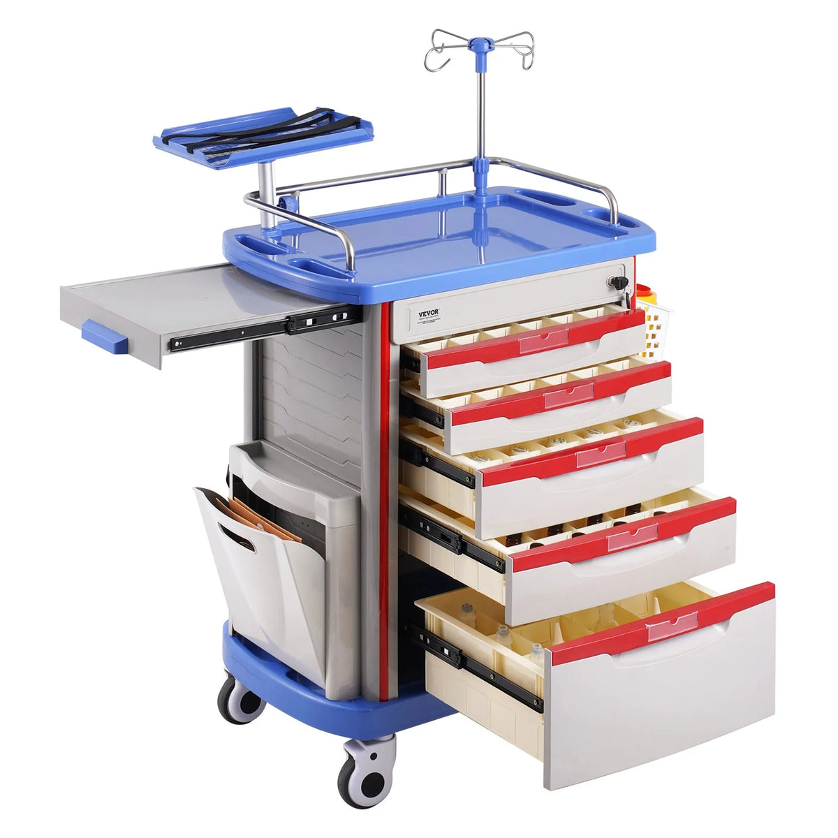 VEVOR 5 Tiers Lab Carts, Lab Utility Cart with 5 Drawers & 4 Silent Wheels, Mobile Medical Cart - view 10