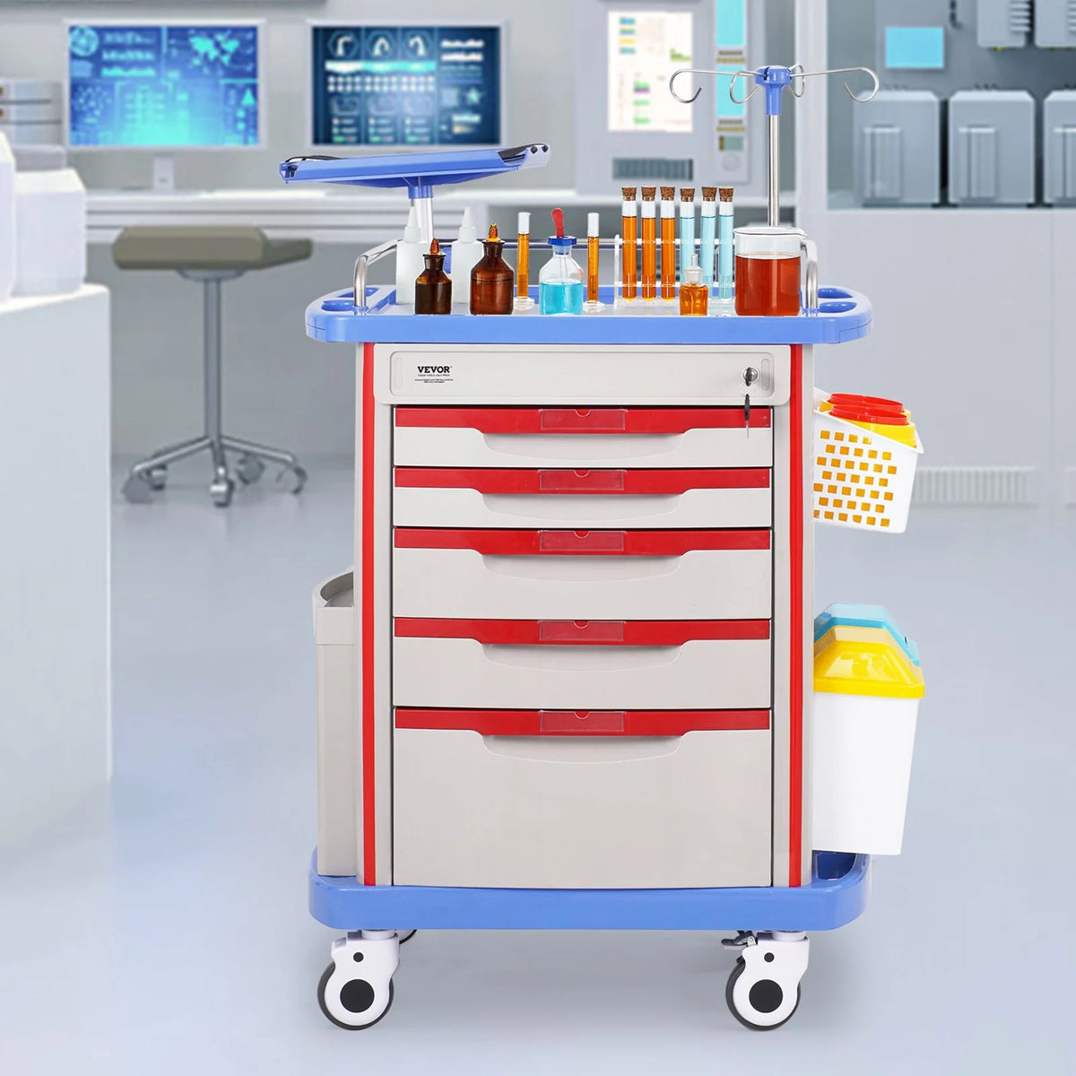 VEVOR 5 Tiers Lab Carts, Lab Utility Cart with 5 Drawers & 4 Silent Wheels, Mobile Medical Cart - view 7