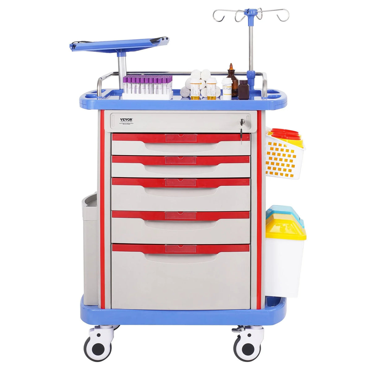 VEVOR 5 Tiers Lab Carts, Lab Utility Cart with 5 Drawers & 4 Silent Wheels, Mobile Medical Cart - view 8