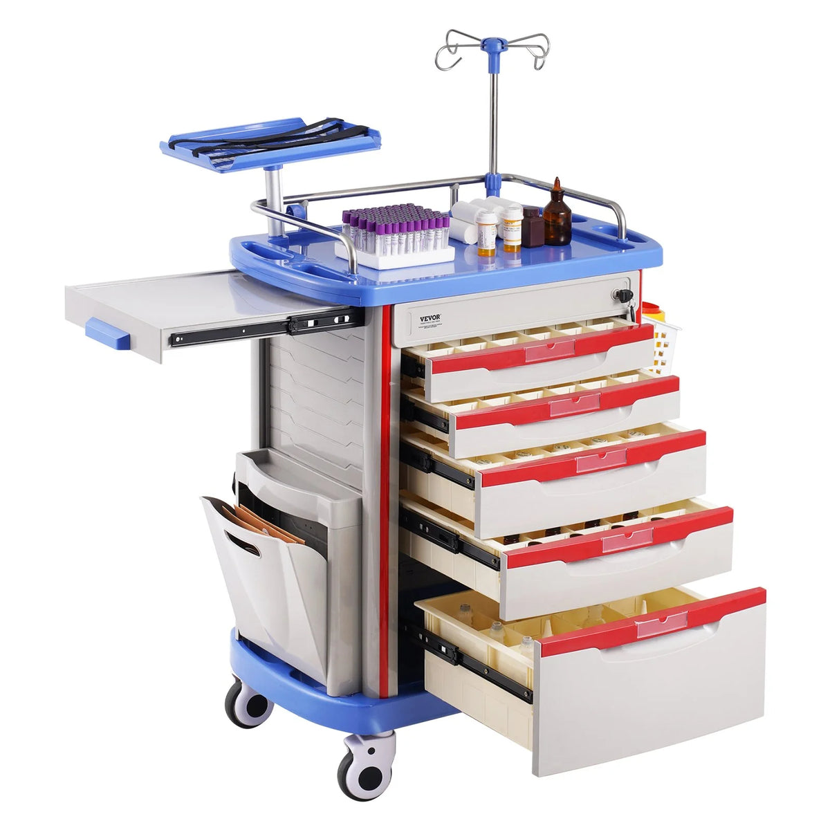 VEVOR 5 Tiers Lab Carts, Lab Utility Cart with 5 Drawers & 4 Silent Wheels, Mobile Medical Cart - view 9
