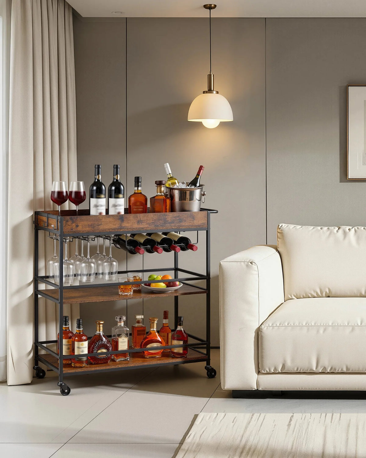 VEVOR Bar Cart, 3 Tiers Home Kitchen Serving Carts, Industrial Rolling Utility Station on Wheel, - view 5