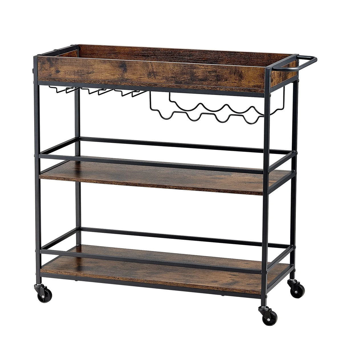 VEVOR Bar Cart, 3 Tiers Home Kitchen Serving Carts, Industrial Rolling Utility Station on Wheel, - view 9