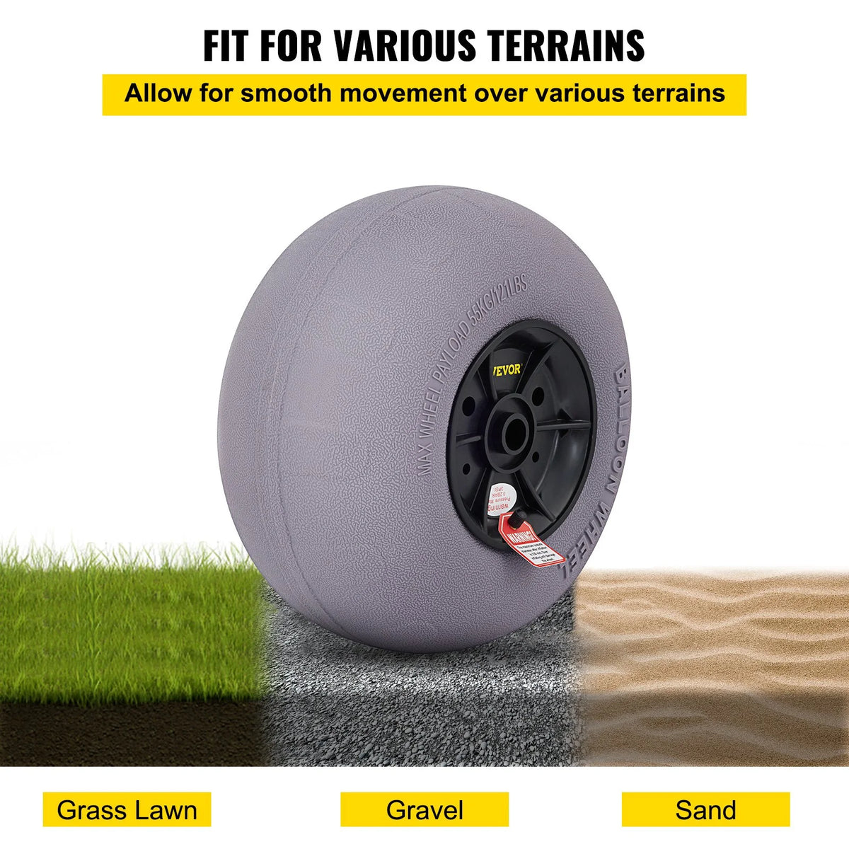 VEVOR Beach Balloon Wheels, 13" Replacement Sand Tires, TPU Cart Tires for Kayak Dolly, Canoe Cart - view 4
