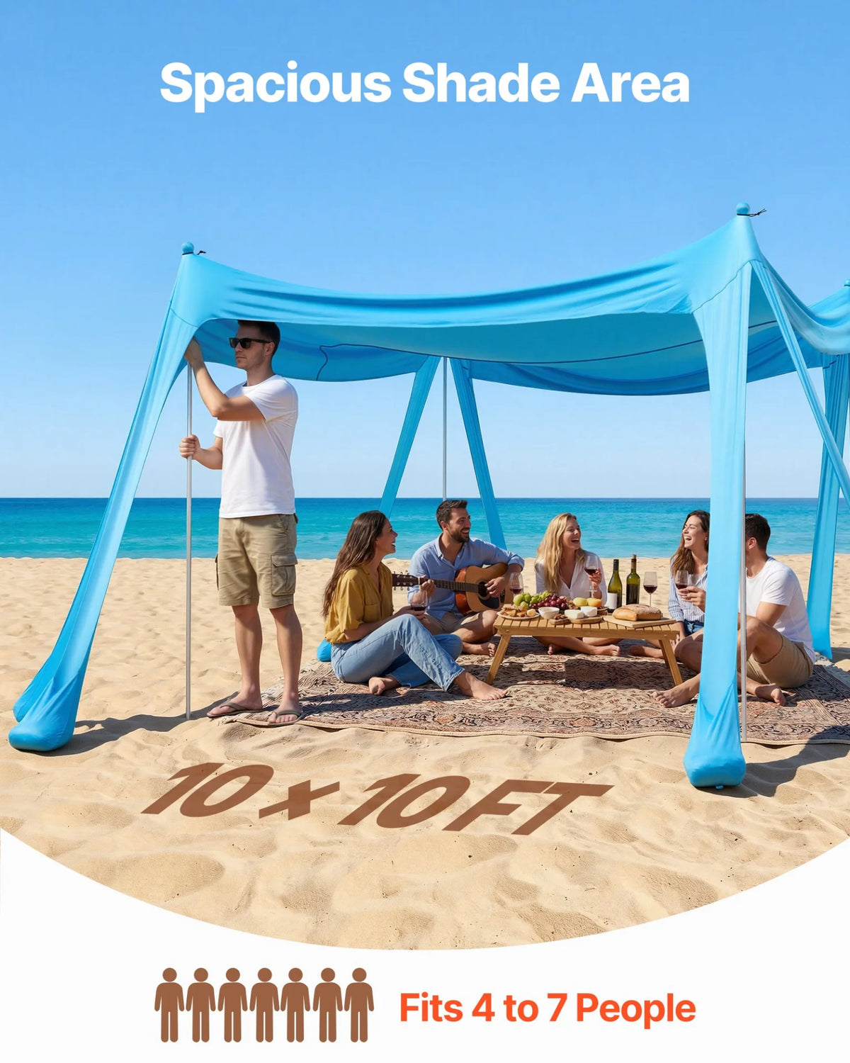 VEVOR Beach Tent Sun Shelter, UPF50+ Sun Protection, 6.6 ft Tall, 10 x 10 ft, Easy Pop Up Beach - view 1