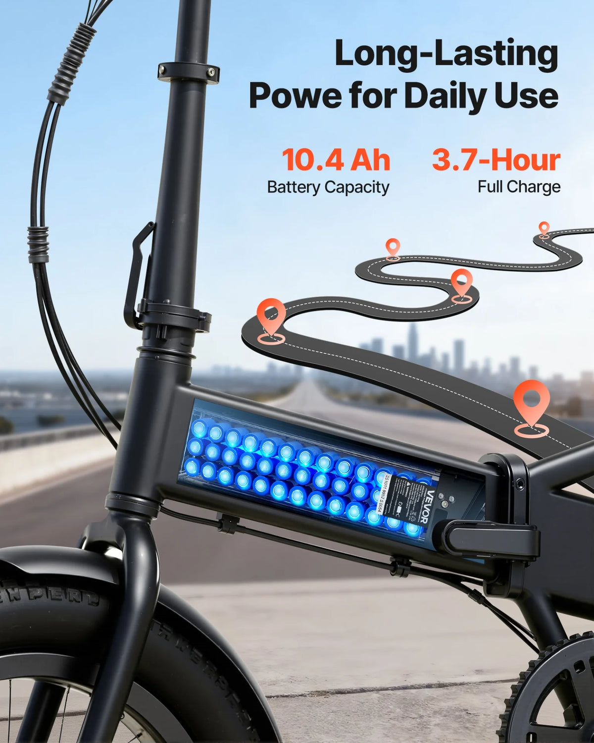 VEVOR Folding Ebike Battery, 48V 10.4Ah Electric Bike Lithium Battery Pack with BMS, 3A Charger, - view 2
