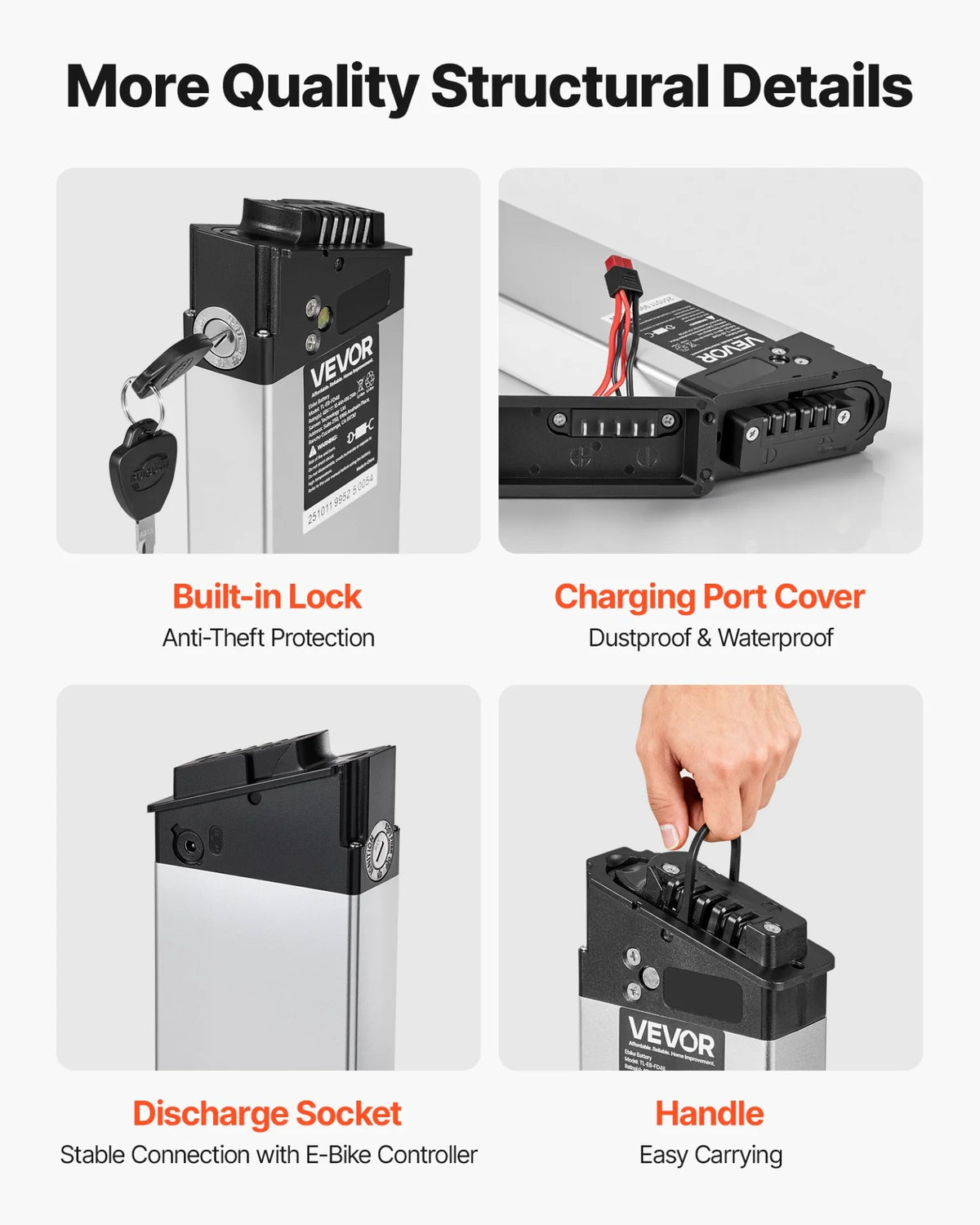 VEVOR Folding Ebike Battery, 48V 10.4Ah Electric Bike Lithium Battery Pack with BMS, 3A Charger, - view 5