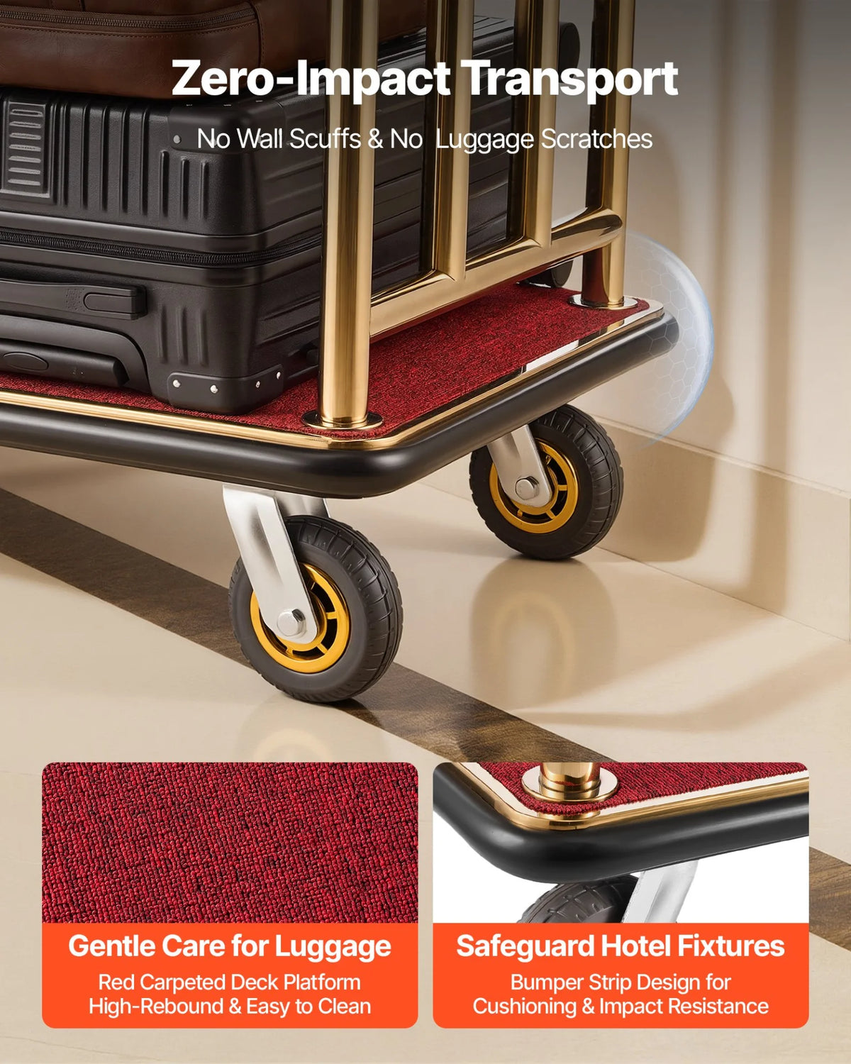 VEVOR Hotel Luggage Cart, 750 lbs Heavy Duty Bellman Cart with Stainless Steel Frame, 6 in Rubber - view 5