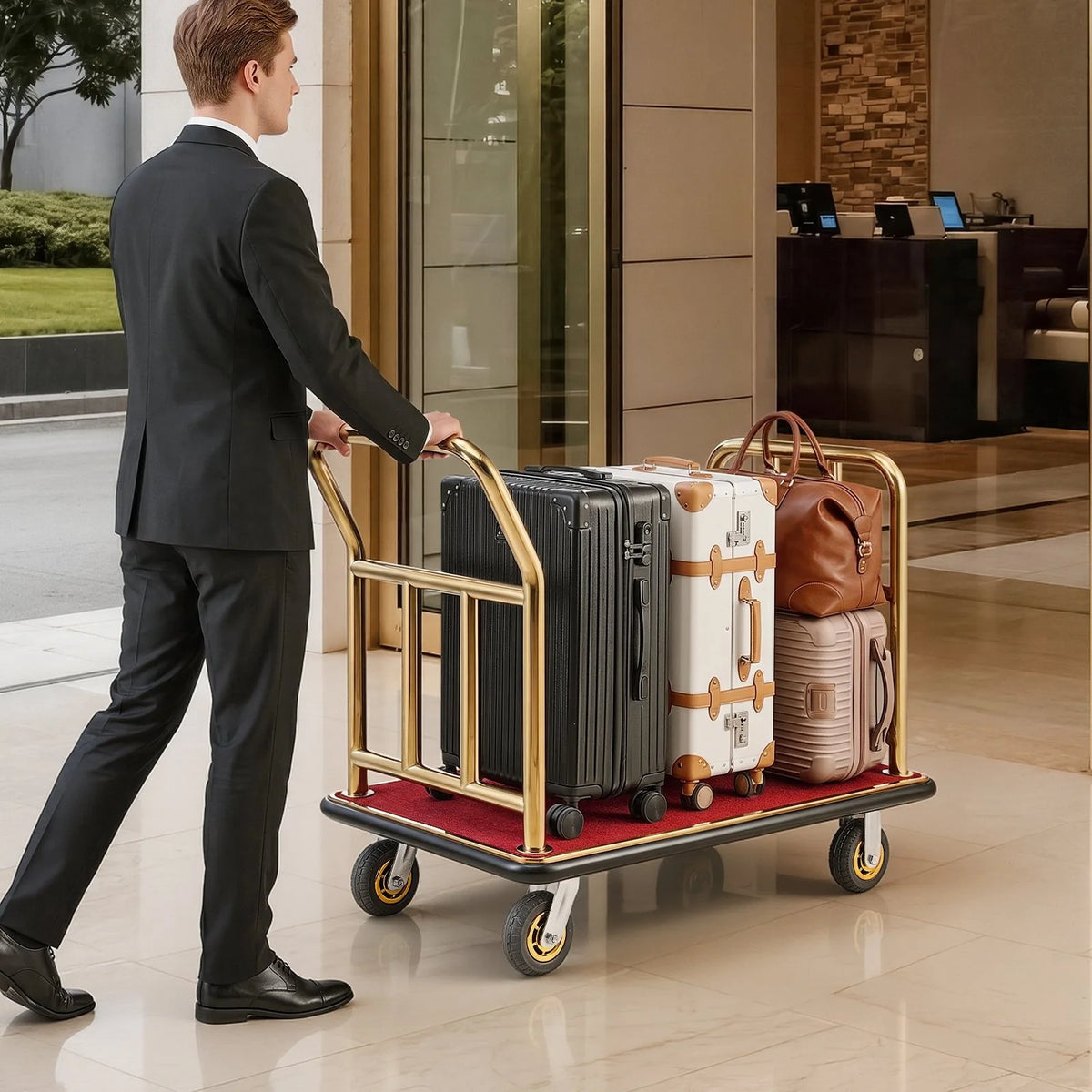 VEVOR Hotel Luggage Cart, 750 lbs Heavy Duty Bellman Cart with Stainless Steel Frame, 6 in Rubber - view 7