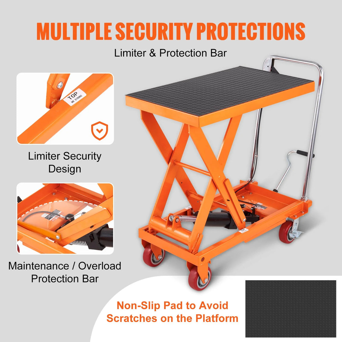 VEVOR Hydraulic Lift Table Cart, 1100lbs Capacity 35.4" Lifting Height, Manual Single Scissor Lift - view 4