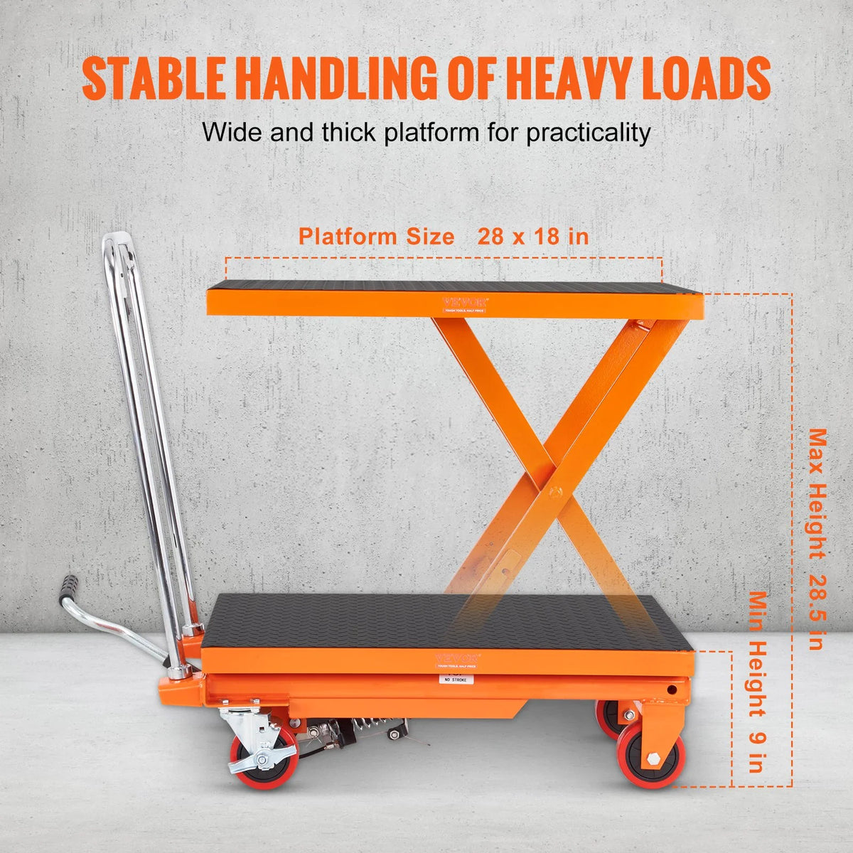 VEVOR Hydraulic Lift Table Cart, 500lbs Capacity 28.5" Lifting Height, Manual Single Scissor Lift - view 11