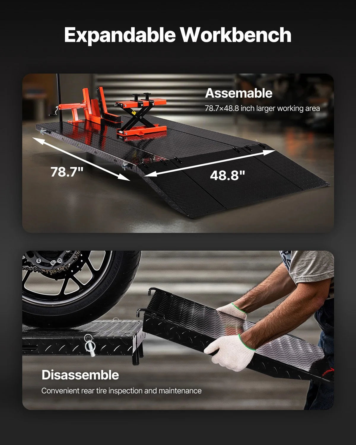 VEVOR Motorcycle Lift Table, 1500lbs Weight Capacity, Pneumatic Motorcycle Jack, 8.6-31 in Height - view 6