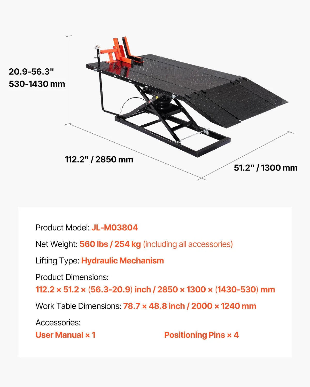VEVOR Motorcycle Lift Table, 1500lbs Weight Capacity, Pneumatic Motorcycle Jack, 8.6-31 in Height - view 8