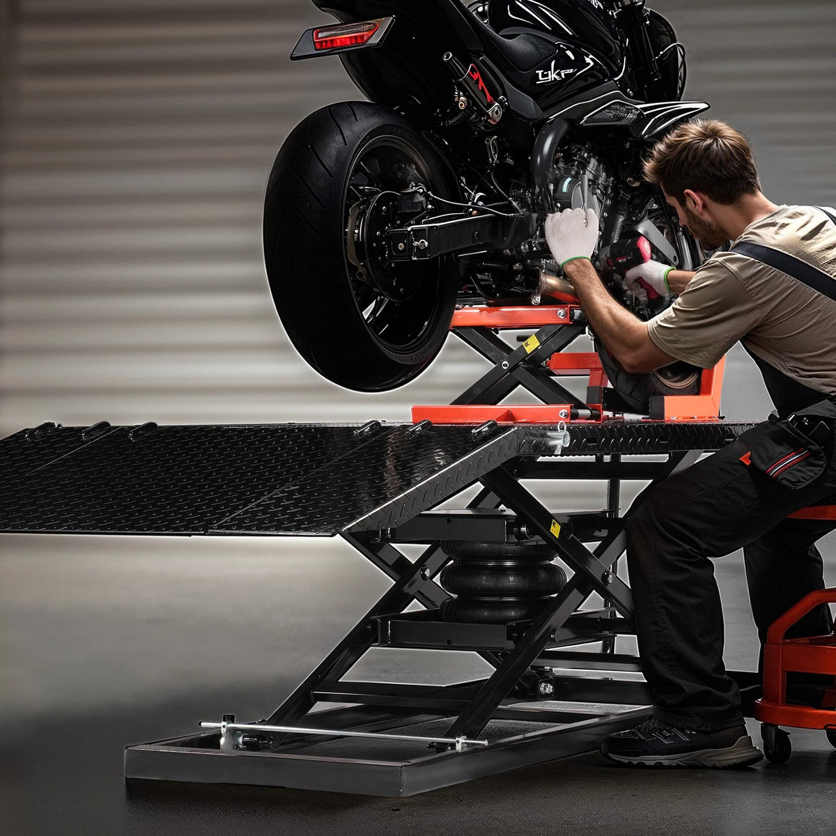 VEVOR Motorcycle Lift Table, 1500lbs Weight Capacity, Pneumatic Motorcycle Jack, 8.6-31 in Height - view 9
