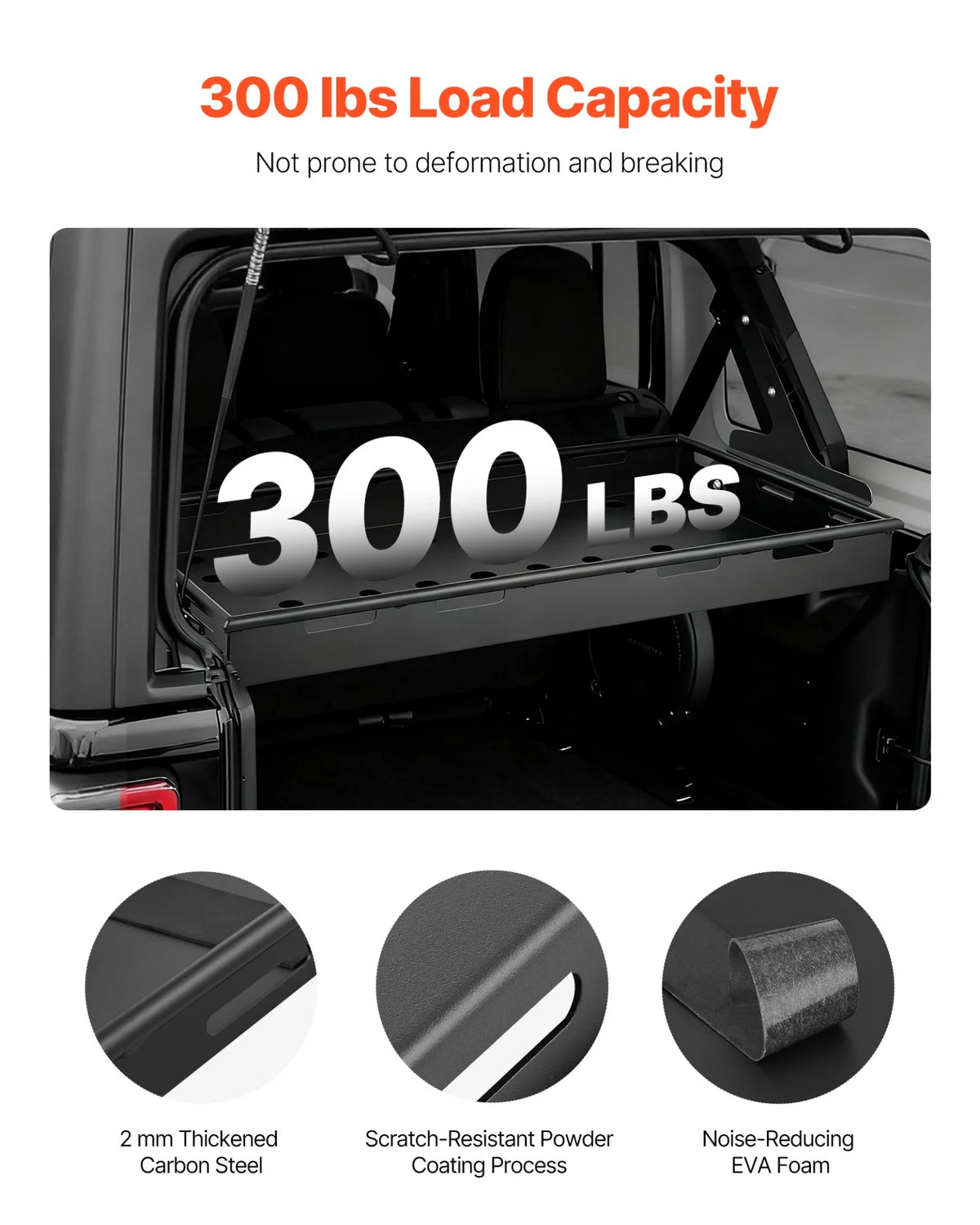 VEVOR Rear Trunk Cargo Rack, for 2018-2024 Jeep Wrangler JLU Sky One-Touch Power Top 4-Door - view 2