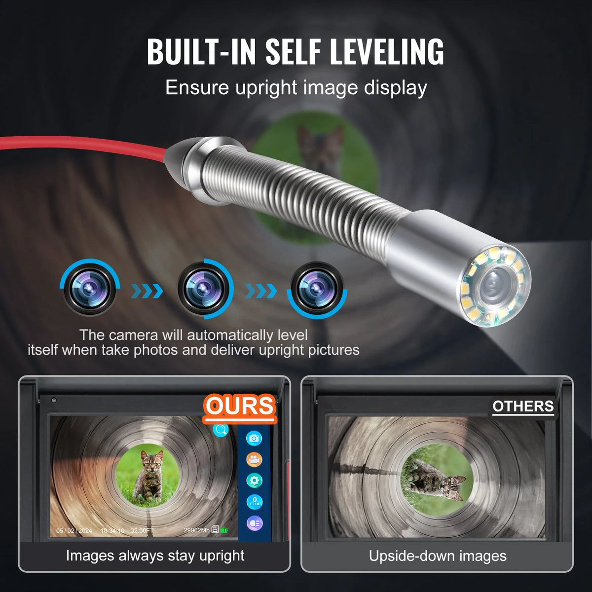 VEVOR Sewer Camera, 165 ft/50m, Self-Leveling Drain Camera with 10.1" Touchscreen, 512Hz - view 2