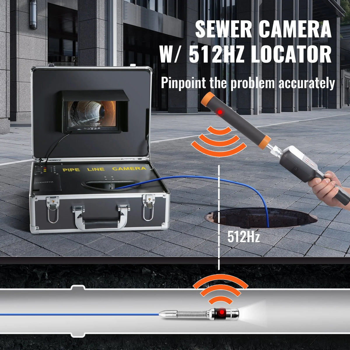 VEVOR Sewer Camera with 512Hz Locator, 131 ft/40 m, 7" Pipeline Inspection Camera with DVR - view 6
