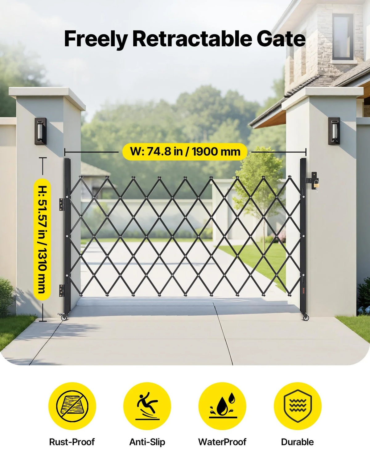VEVOR Single Folding Security Gate, Lockable Scissor Gate with 360° Swivel Casters, Outdoor - view 1